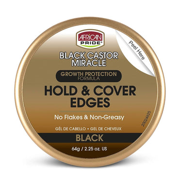 African Pride Black Castor Miracle Hold & Cover Edges – Black – 2.25 oz - ANNS BEAUTY SUPPLY